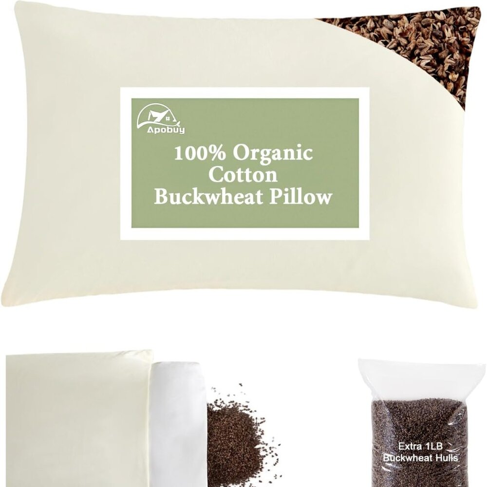 20x26 Large Organic Buckwheat Pillow with Dual-Layer Pillowcase